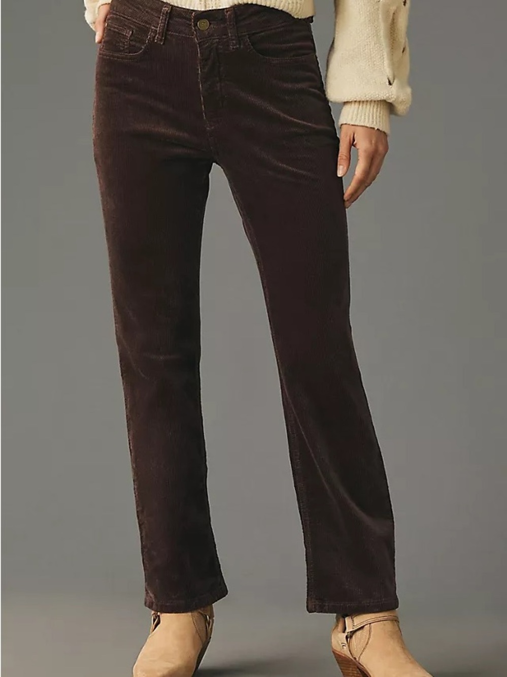 Pilcro Anthropologie NWT The Yaya Mid-Rise Corduroy Crop Flare Jeans Pants Brown